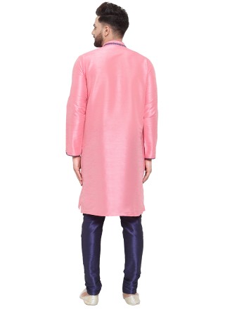 Pink Art Dupion Silk Mehndi Kurta Pyjama
