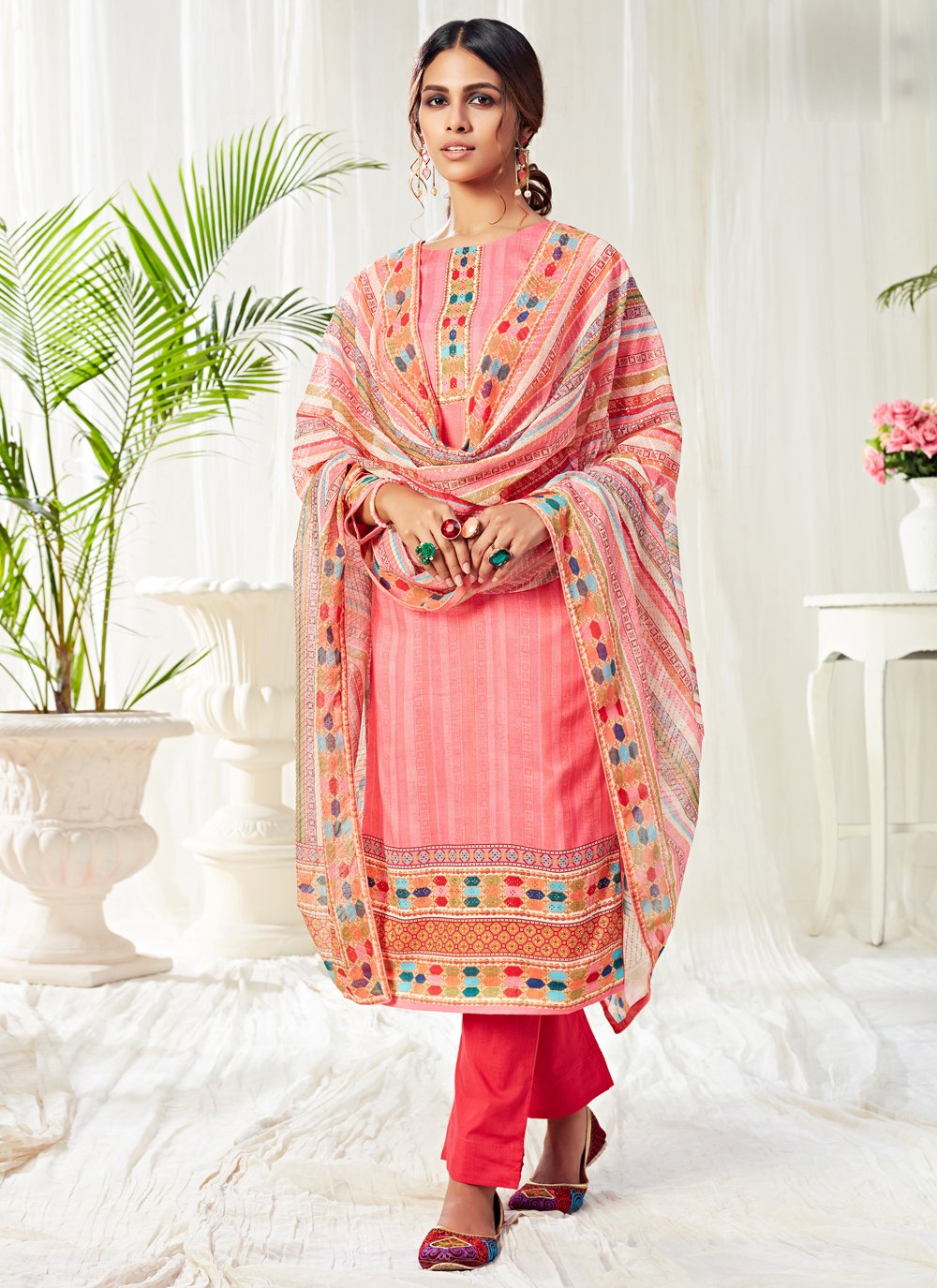 Pink Digital Print Straight Salwar Suit