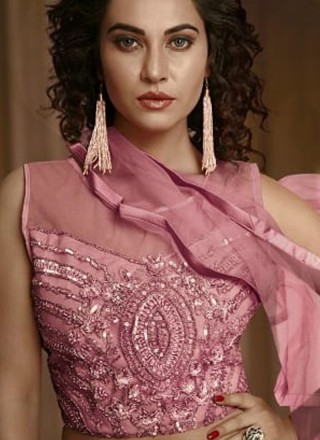 Pink Embroidered Fancy Fabric Designer Lehenga Choli
