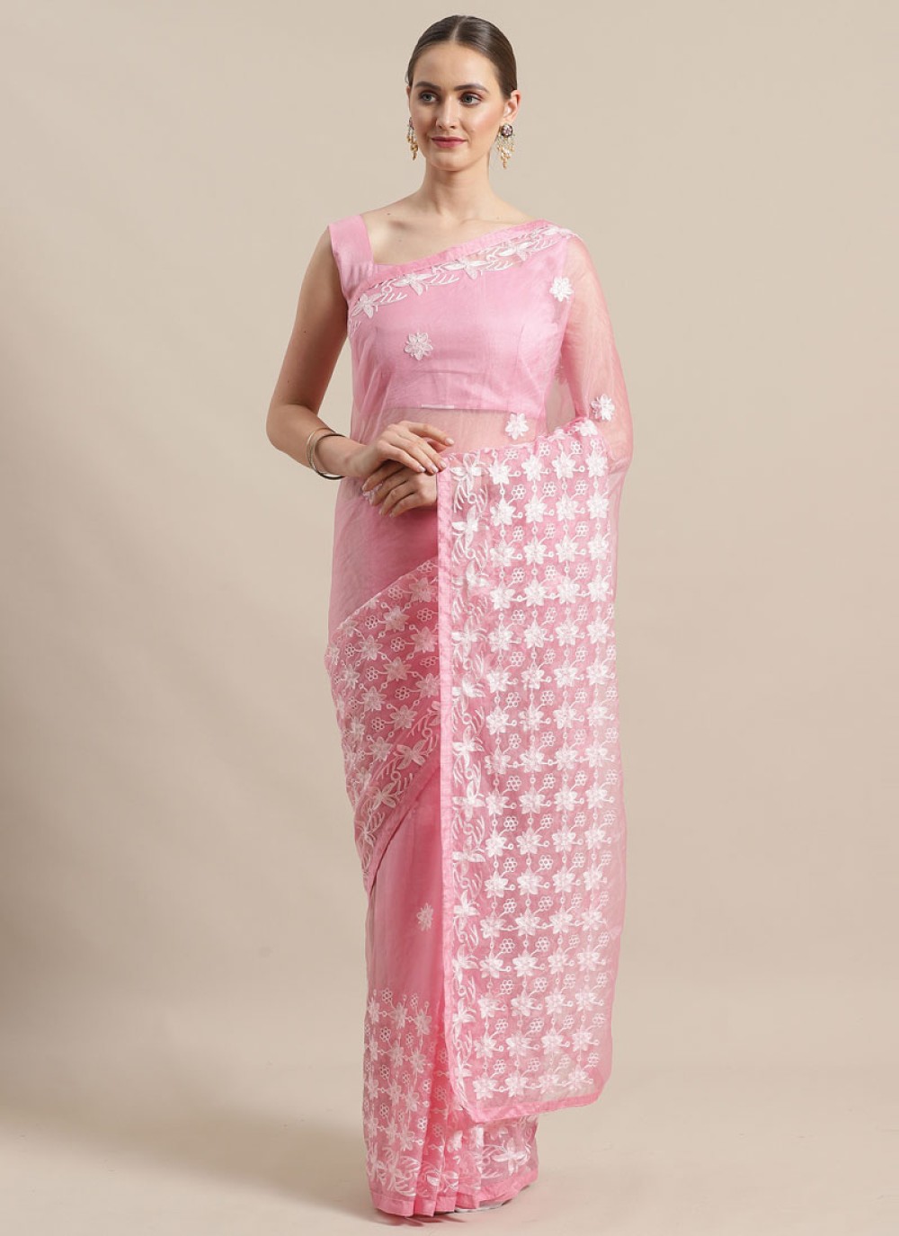 Pink Embroidered Organza Classic Saree Buy Online