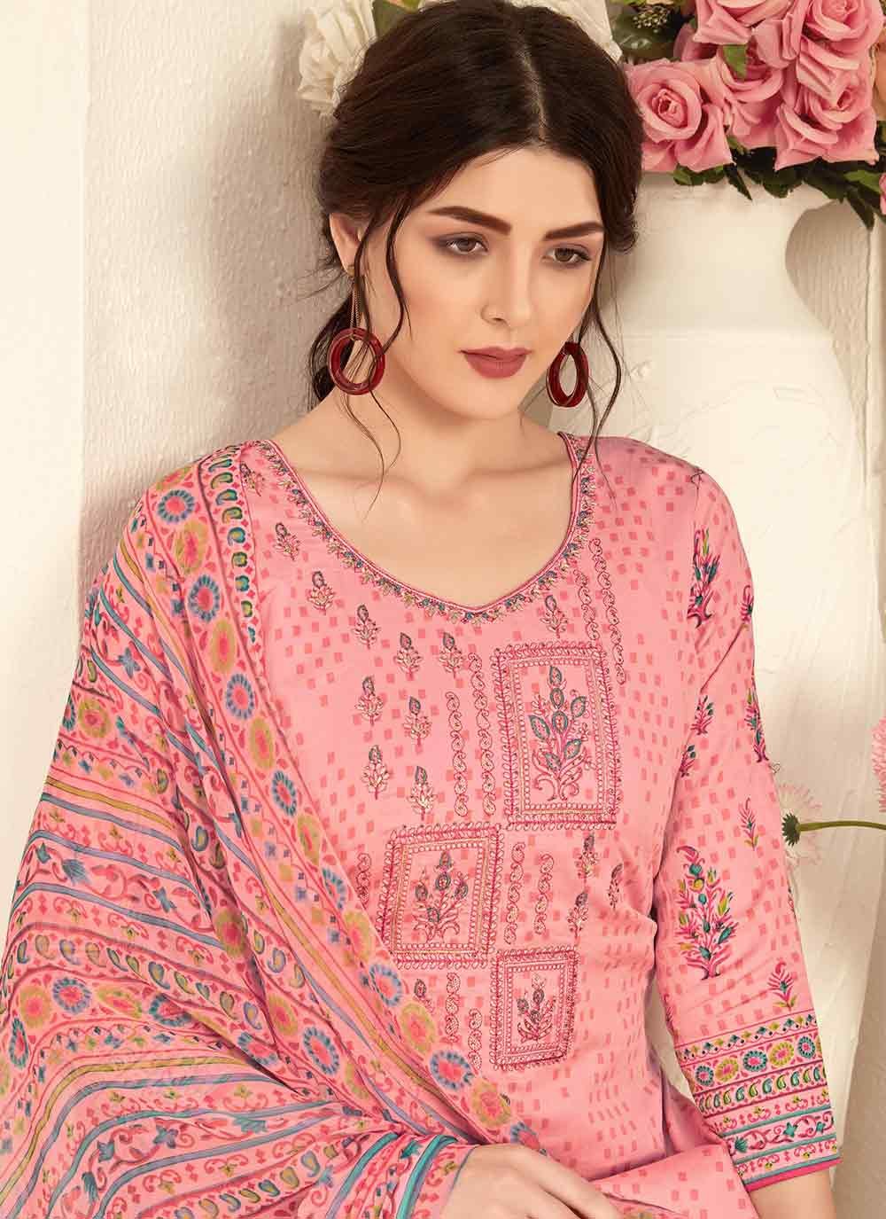 Buy Pink Embroidered Trendy Straight Salwar Suit : 157372