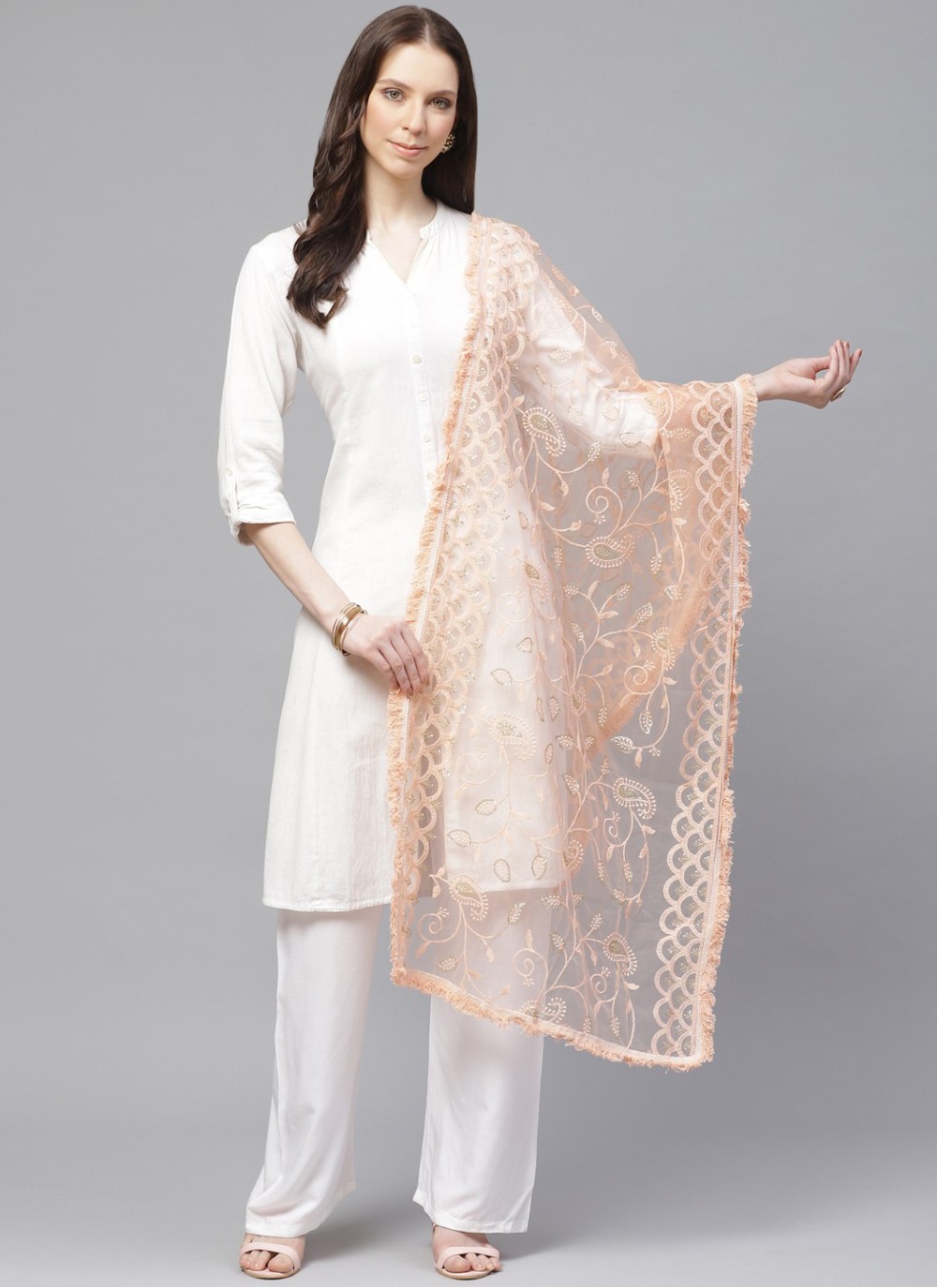 Buy Pink Net Engagement Designer Dupatta Online