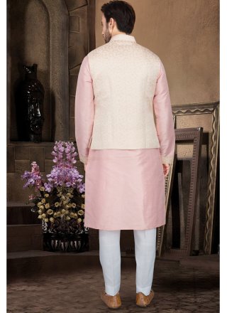 Pink Plain Kurta Payjama With Jacket