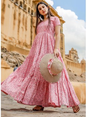 Pink Printed Readymade Gown