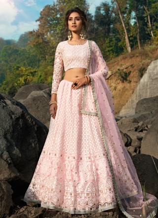 Buy Coral Pink Bel Buti Embroidered Bridal Lehenga Online in India @Mohey -  Mohey for Women
