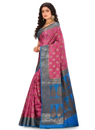 Pink Weaving Banarasi Silk Traditional Saree