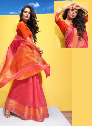 Pink Woven Contemporary Saree