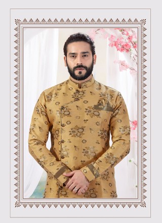 Print Jacquard Indo Western in Gold
