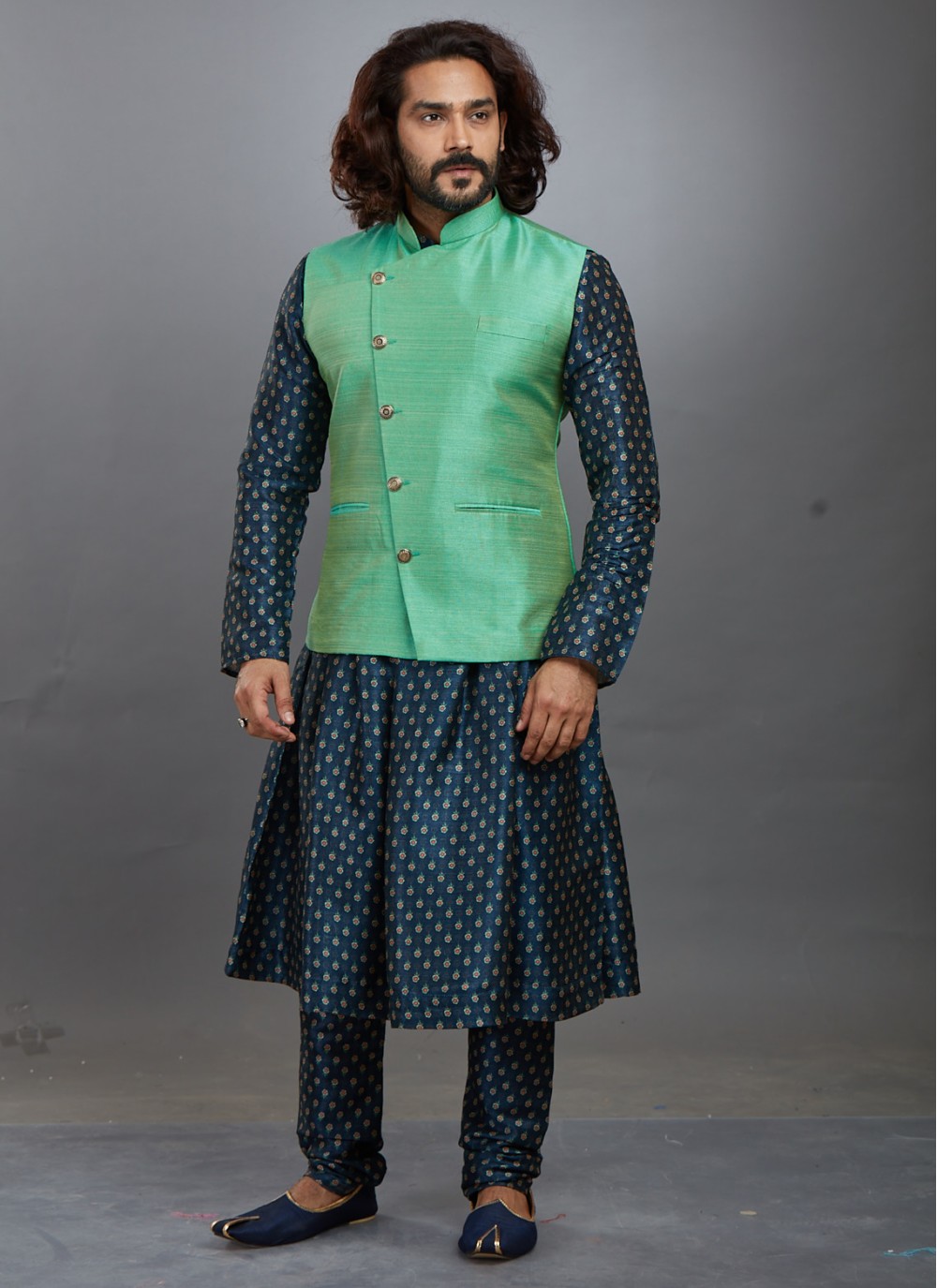 Buy Printed Art Silk Kurta Payjama With Jacket In Multi Colour 158777