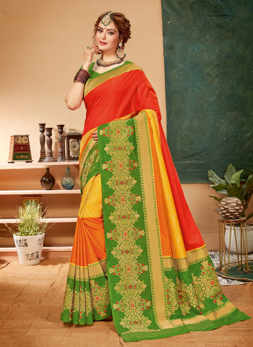Buy Printed Art Silk Saree in Multi Colour Online 155888