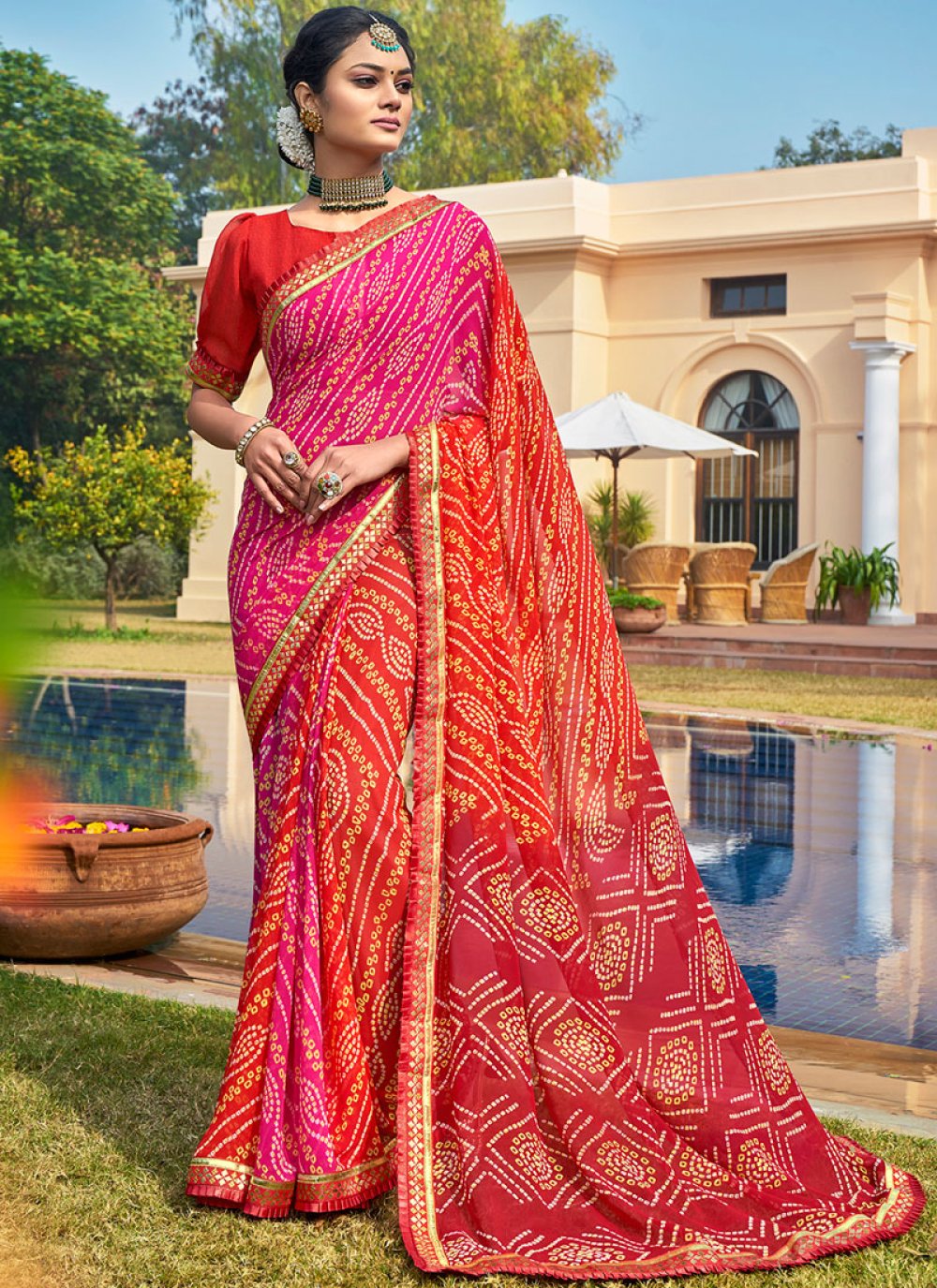 Indian Silk Sari Bandhani Weaving Saree Designer Party Wear wedding Sari ethnic 