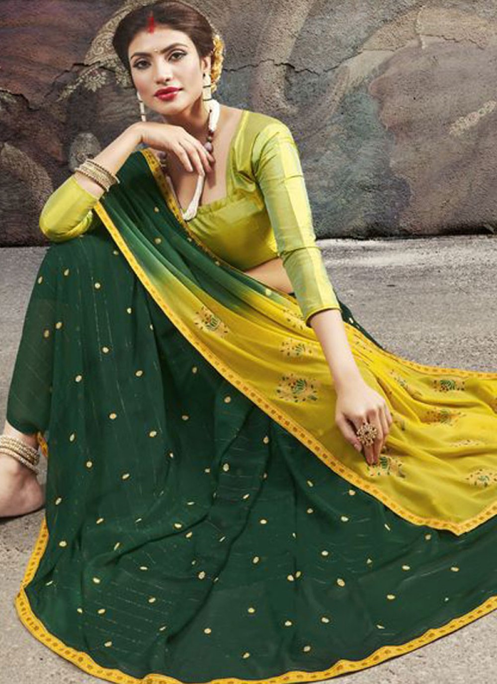 js stead セットアップ　オリーブグリーン Green Banarasi Silk Woven Saree – Sudathi