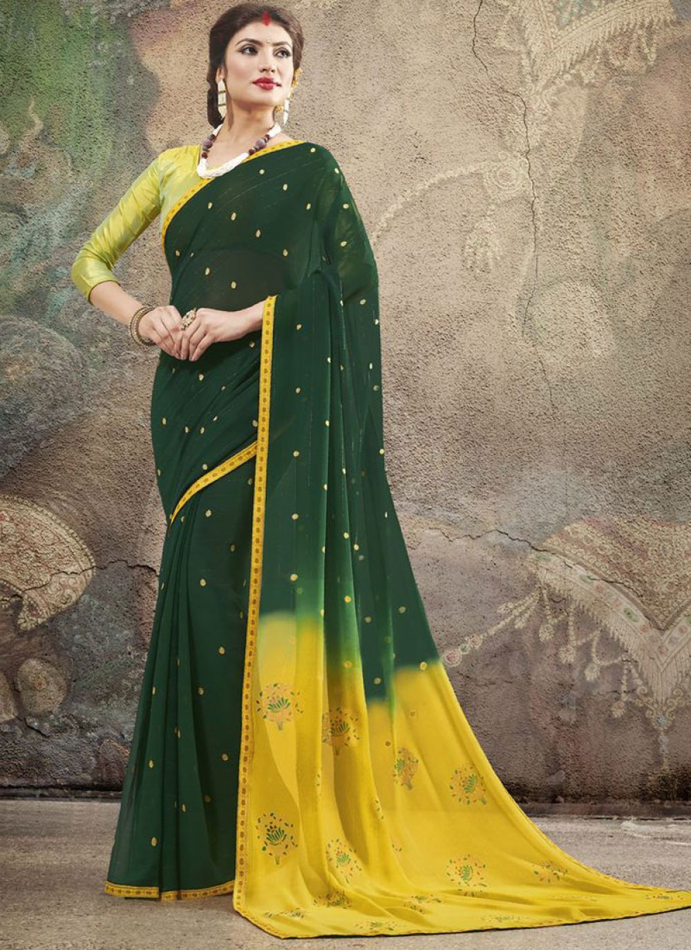 Buy Printed Georgette Green Classic Saree Online : 152738 -