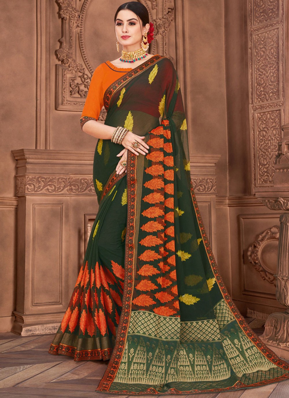 green saree outfit