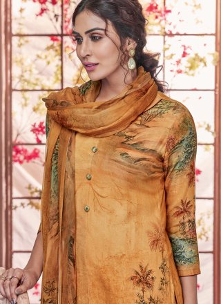 Printed Pashmina Designer Palazzo Salwar Suit in Yellow
