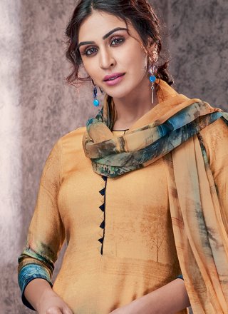 Printed Yellow Pashmina Designer Straight Suit