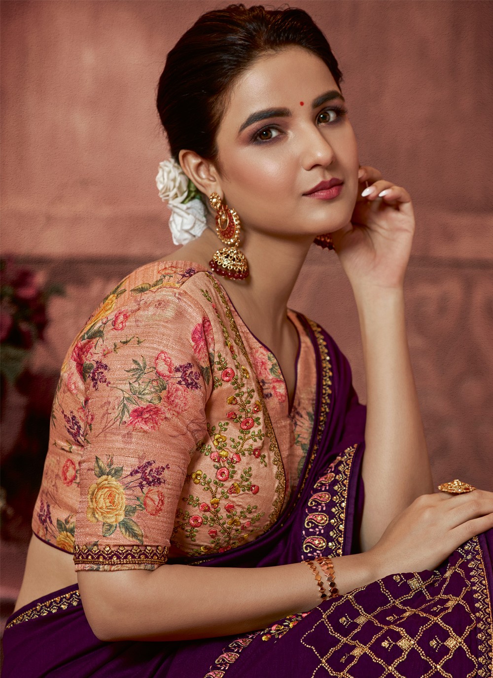 Buy Purple Bollywood Saree Online : 158386 -, image size:1000x1375