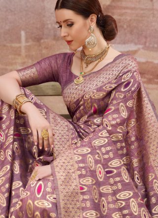 Purple Cotton Designer Traditional Saree