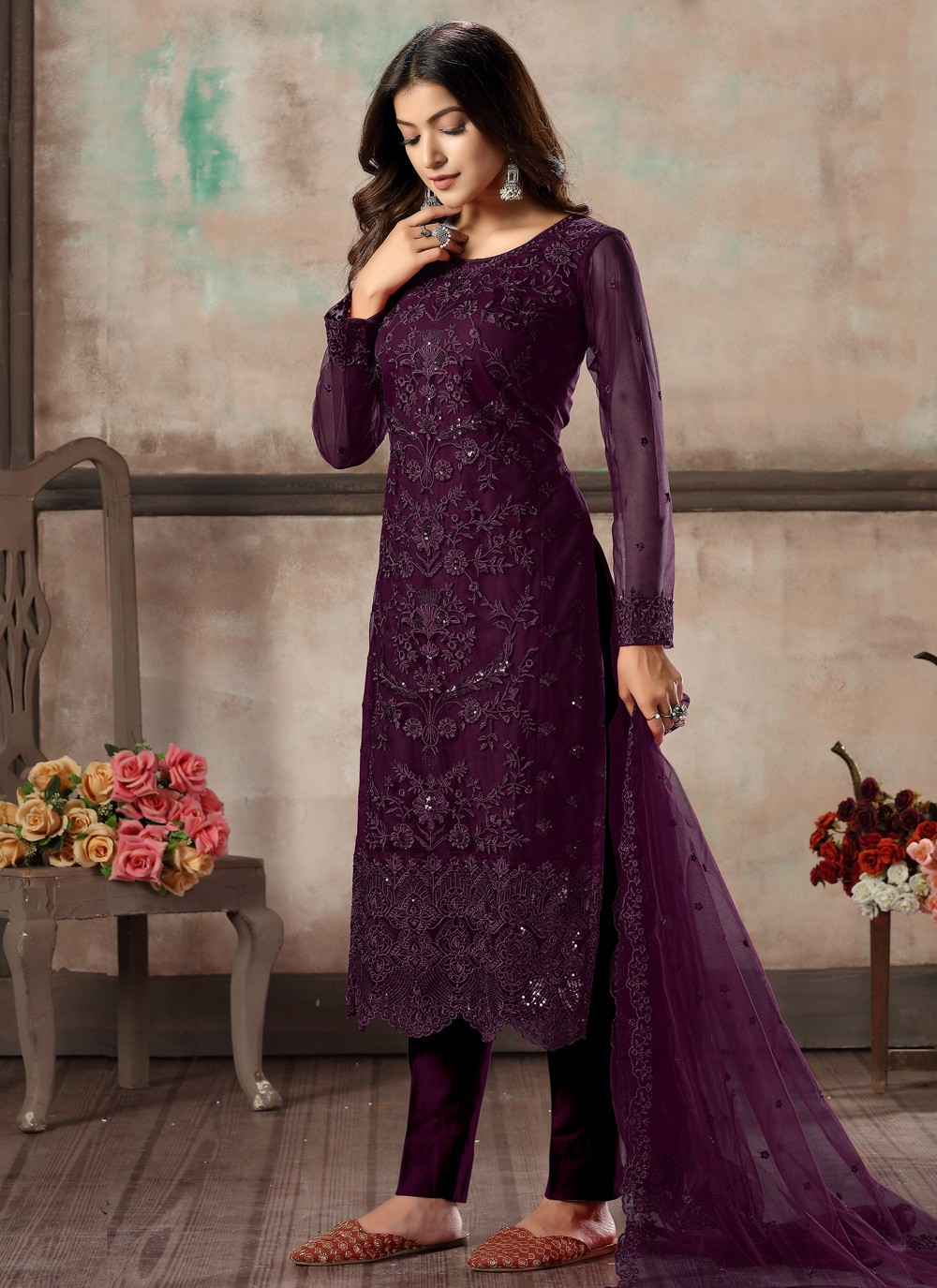 Shop Purple Embroidered Pant Style Suit Online 161181 Salwar Kameez