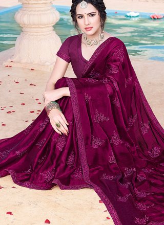 Purple Embroidered Party Classic Saree