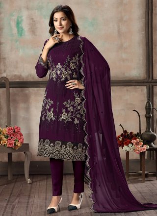 Purple Georgette Embroidered Salwar Suit