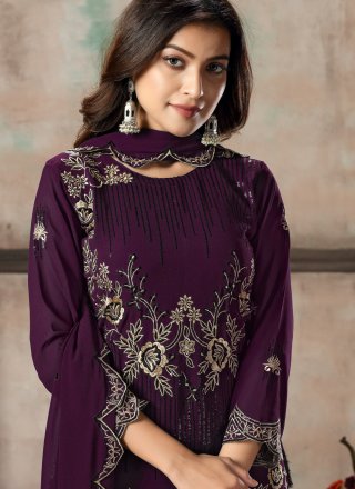 Purple Georgette Embroidered Salwar Suit