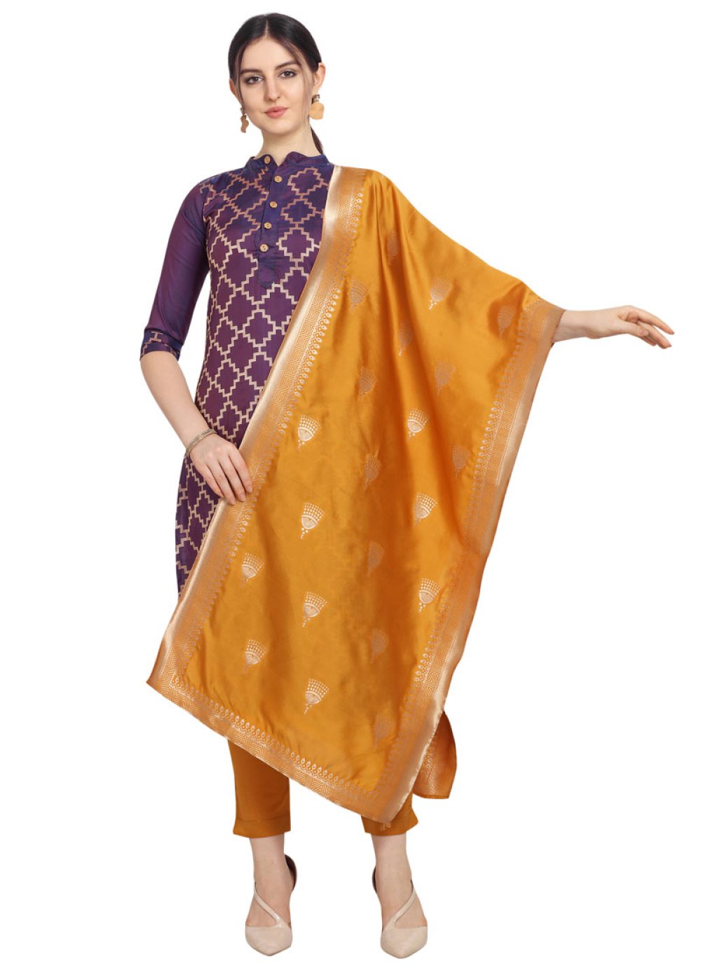 Buy Olive Embroidered Silk Blend Straight Kurta With Trousers & Dupatta  Online | Libas