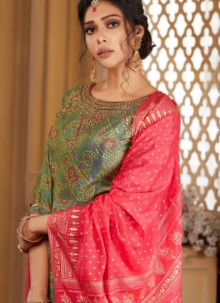 Raw Silk Embroidered Multi Colour Salwar Suit