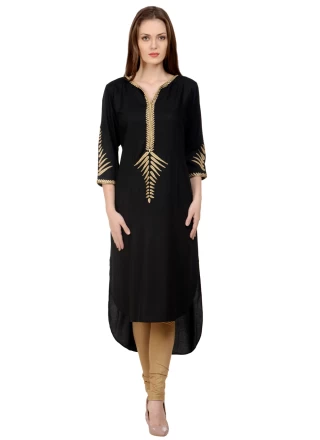 Rayon Embroidered Party Wear Kurti in Black