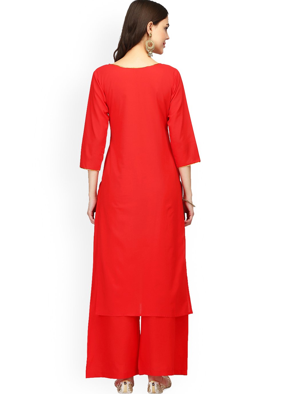 Shop Online Rayon Plain Red Designer Kurti : 167101 -