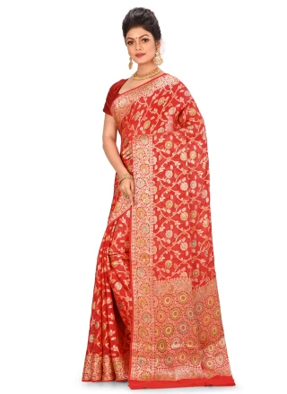 Red Banarasi Silk Engagement Bollywood Saree