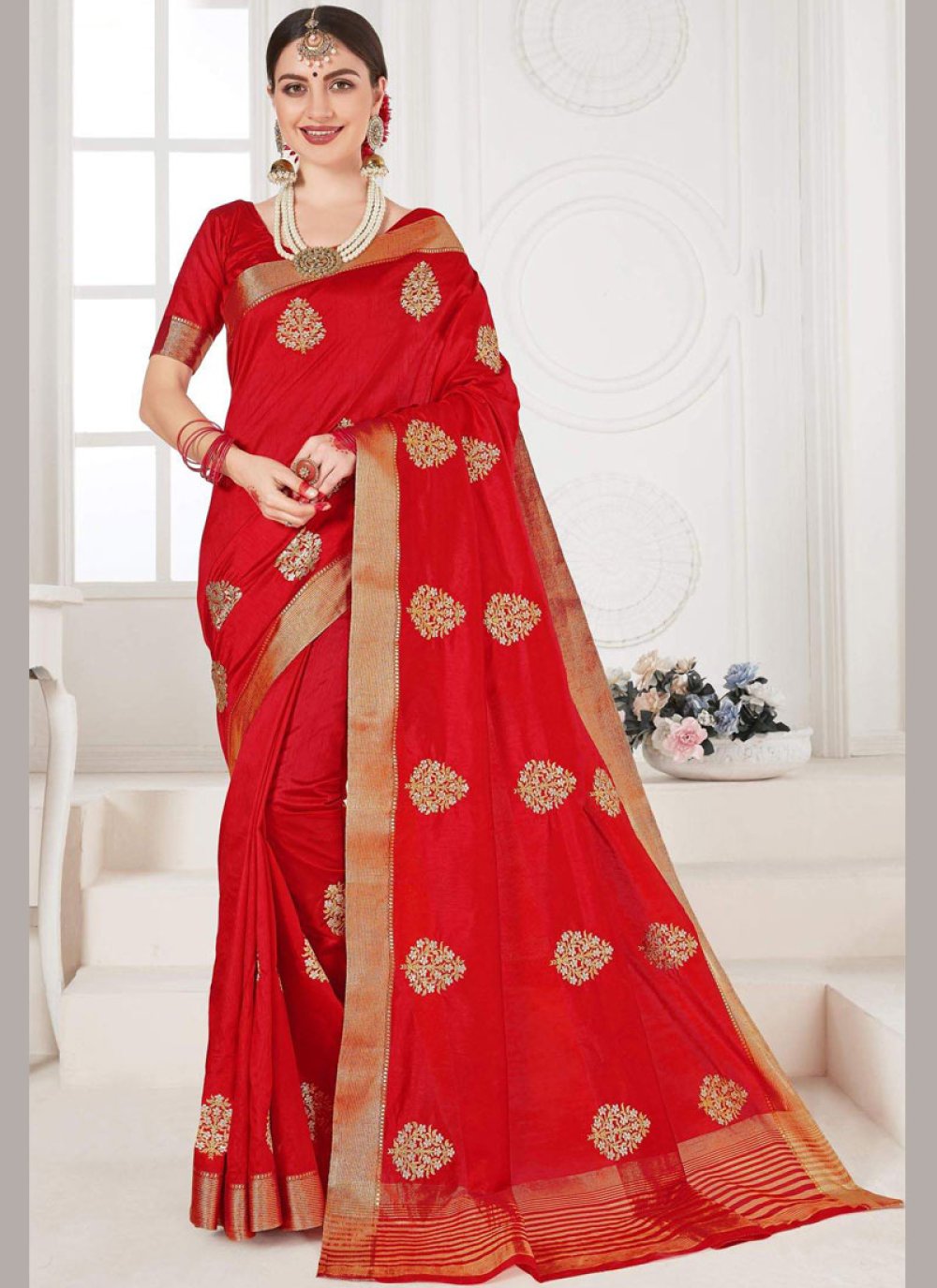 Buy Red Ceremonial Silk Classic Saree Online : 148504 - Designer Sarees