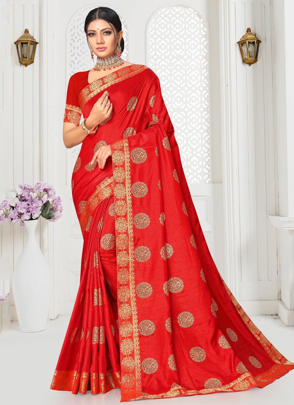 Shop Red Embroidered Designer Saree Online 166318