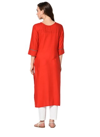 Red Embroidered Party Party Wear Kurti