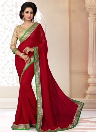 Red Georgette Party Saree