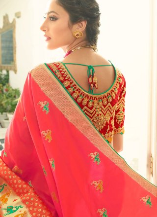 Red Mehndi Art Silk Designer Traditional Saree