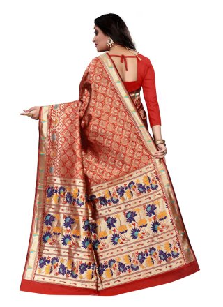 Red Party Cotton Silk Classic Saree