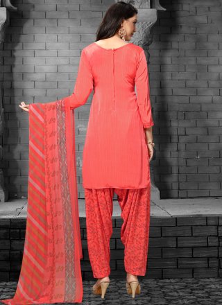 Red Printed Faux Crepe Patiala Salwar Suit