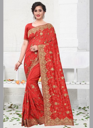 Red Silk Designer Bollywood Saree