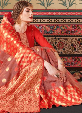 Red Weaving Festival Casual Saree