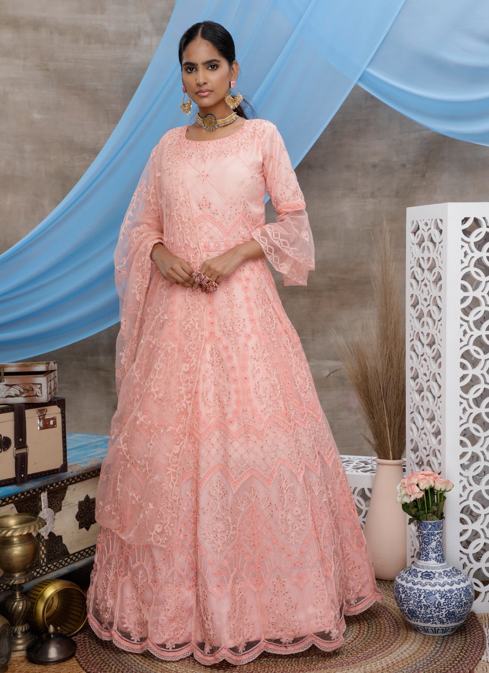 Buy Baby Pink Maxi Dress With Embroidered Dupatta for Women Online –  Shopzters