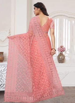 Resham Pink Net Designer Saree