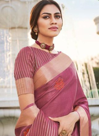 Rose Pink Embroidered Party Traditional Saree