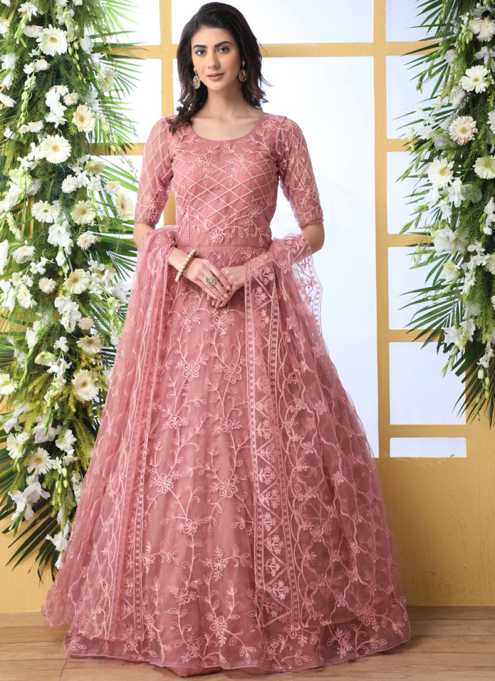 Pink Engagement Indian Gown ...