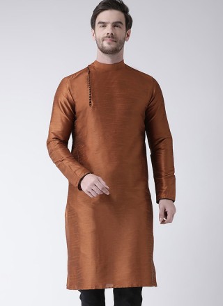 Rust Art Dupion Silk Plain Kurta