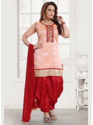 Salwar Kameez Embroidered Malbari Silk  in Peach