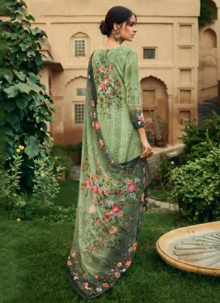 Salwar Suit Digital Print Faux Crepe in Green