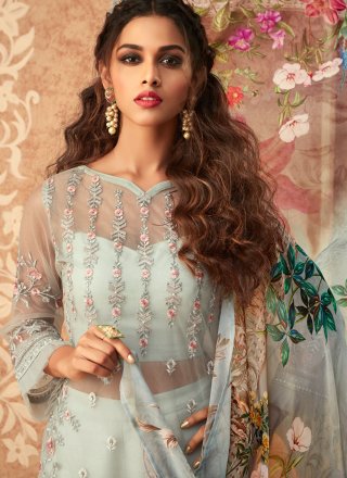 Salwar Suit Embroidered Net in Grey
