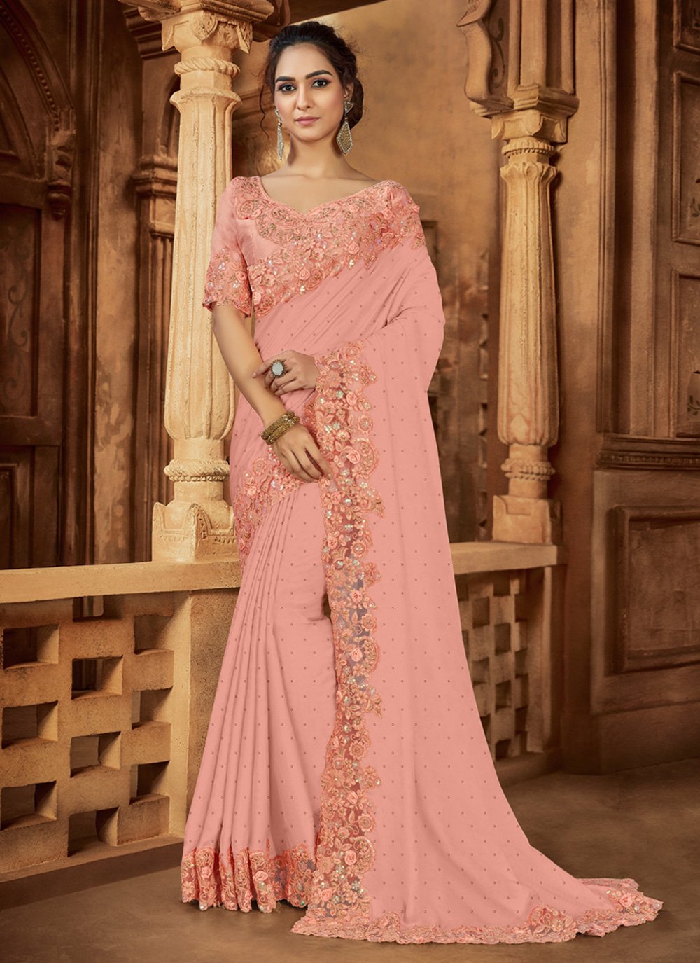 Peach Banarasi Soft Silk Saree | Buy Now Banarasi Soft Silk Saree Online |  Jhakhas