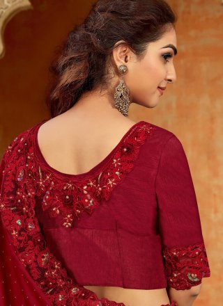 Satin Red Traditional Designer Saree